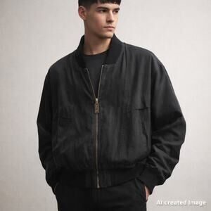 Vintage HEAD 100% Silk Charcoal Gray Black Bomber Zip Jacket | Y2K Minimalist